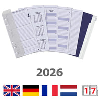 6316-26 170 x 95 mm Personal 6 Ring -Tagebucheinsätze komplette Set wöchentlich EN DE FR NL 2026