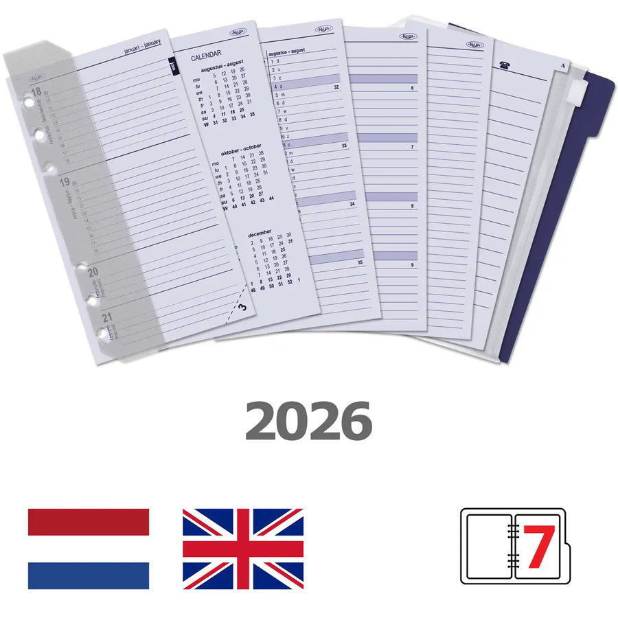 6317-26 170 x 95 mm Personal 6 Ringagenda Organizer Einfügt wöchentlich komplette Set 2026