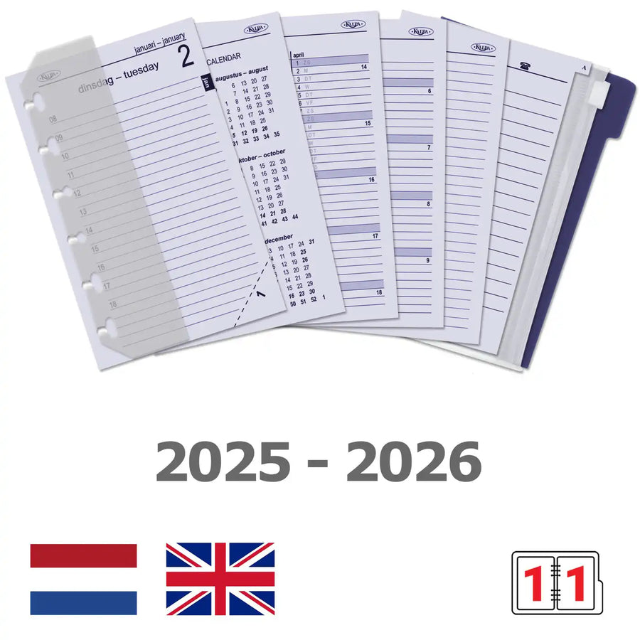 6331-25-26 125 x 80 mm Planer Organizer Nachfüllungen täglich komplettes Set nachfüllen EN NL und 2026