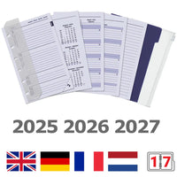6336-25-26-27 125 x 80 mm Taschenplaner-Füllung Wöchentlich komplettes Set EN FR DE 2026 2027