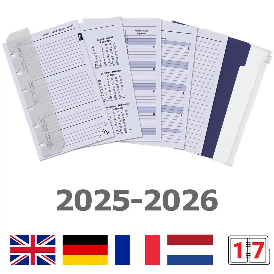 6336-25-26 125 x 80 mm Tasche Agenda Organizer Nachfüllen Wöchentlich komplettes Set EN FR DE NL 2026