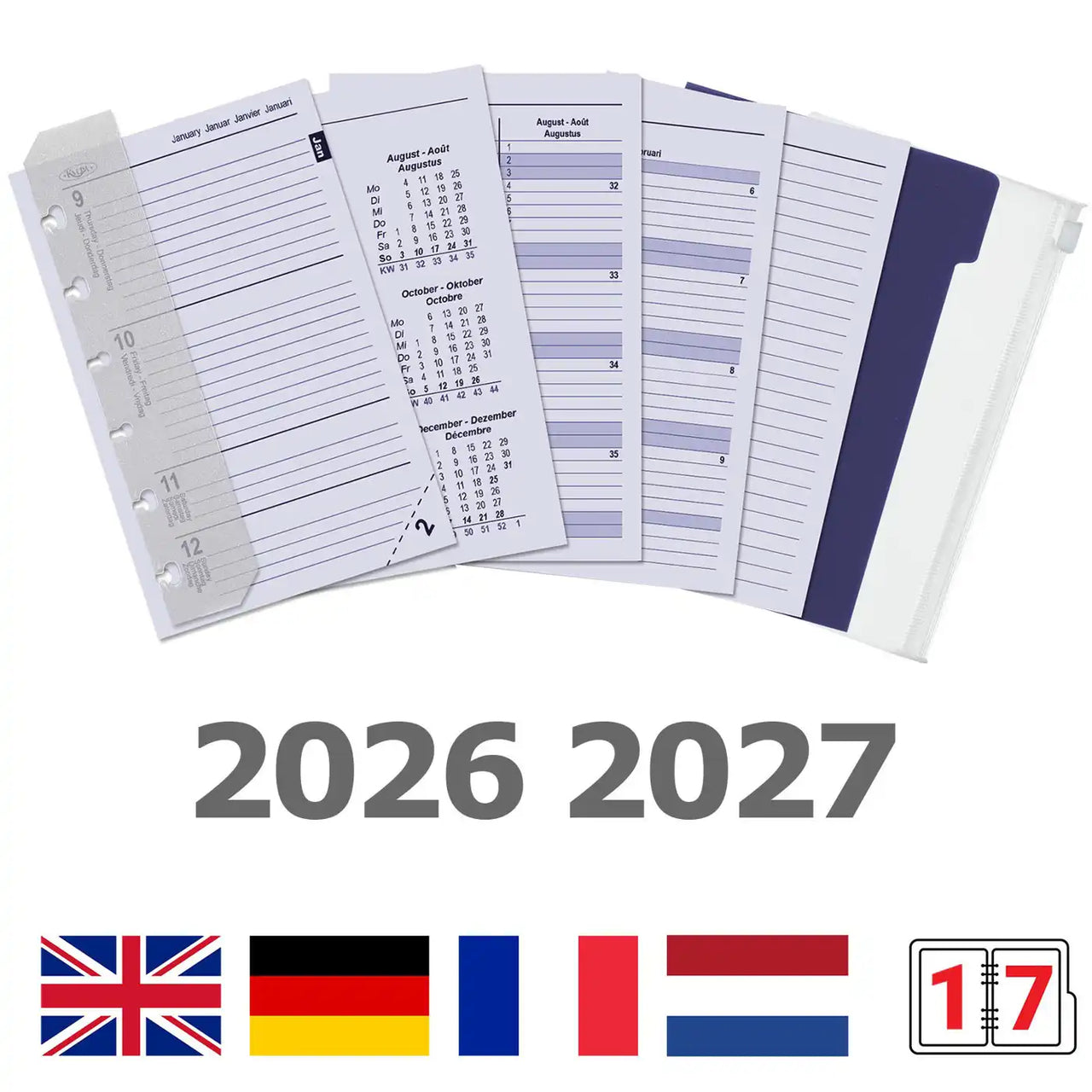 6336-26-27 125 x 80 mm Tasche Planer Nachfüllpack Wöchentlich komplettes Set EN FR DE NL 2026 2027