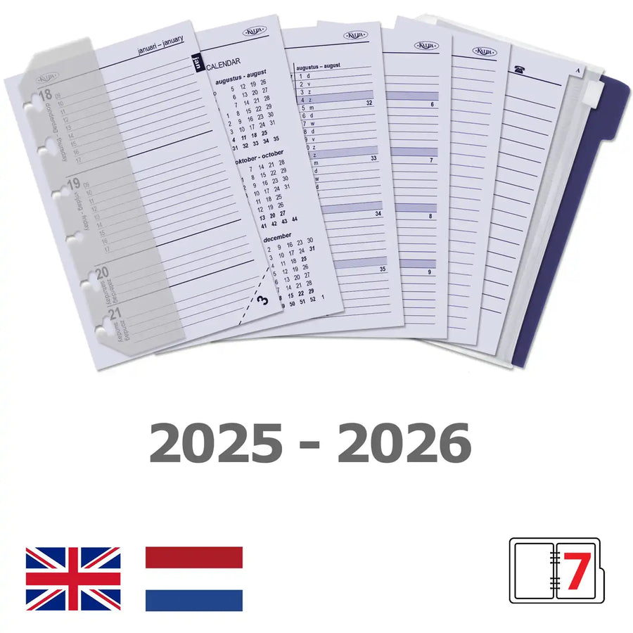 6337-25-26 125 x 80 mm Tasche Taschenkalender Einlage Wöchentlich komplettes Set NL EN 2026