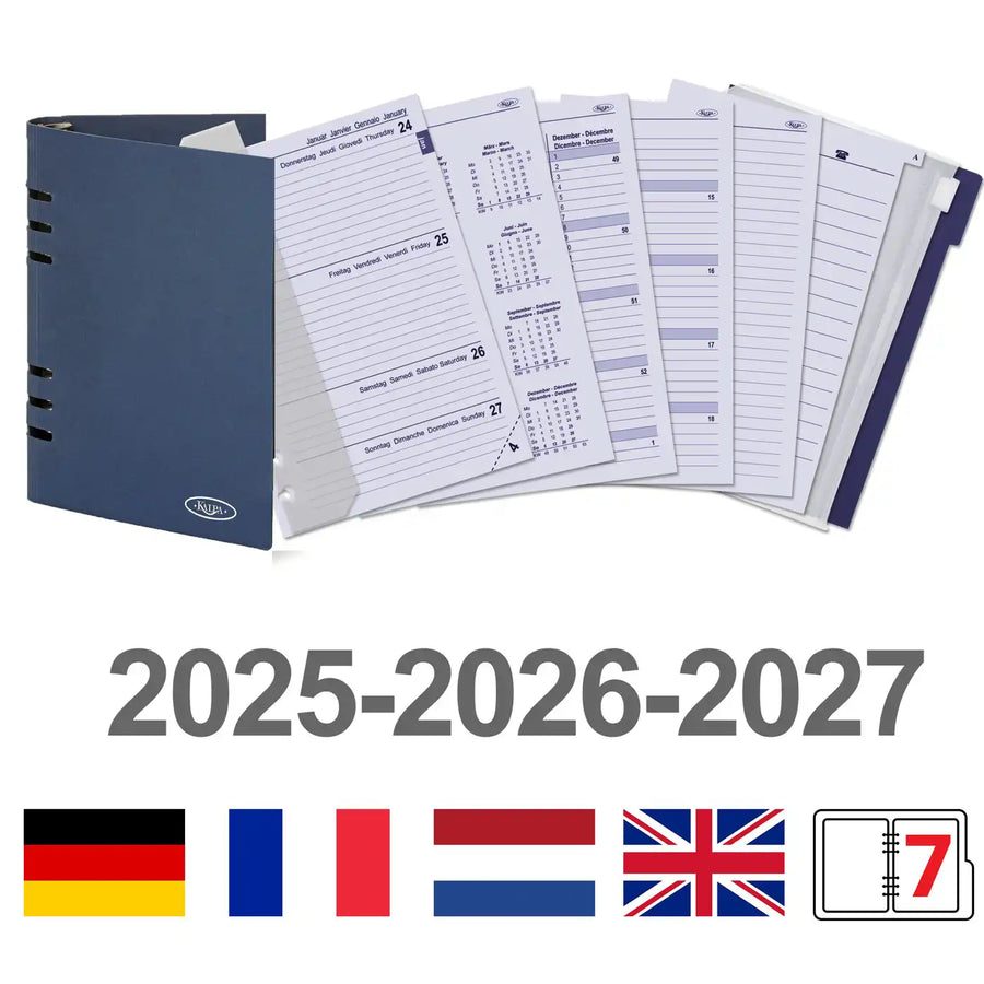 6406-25-26-27 210 x 144 mm A5 Binder nachfüllt wöchentlich EN DE FR NL (Ein bisschen Rost auf dem Ringbinder!) + Speicherordner 2026 2027