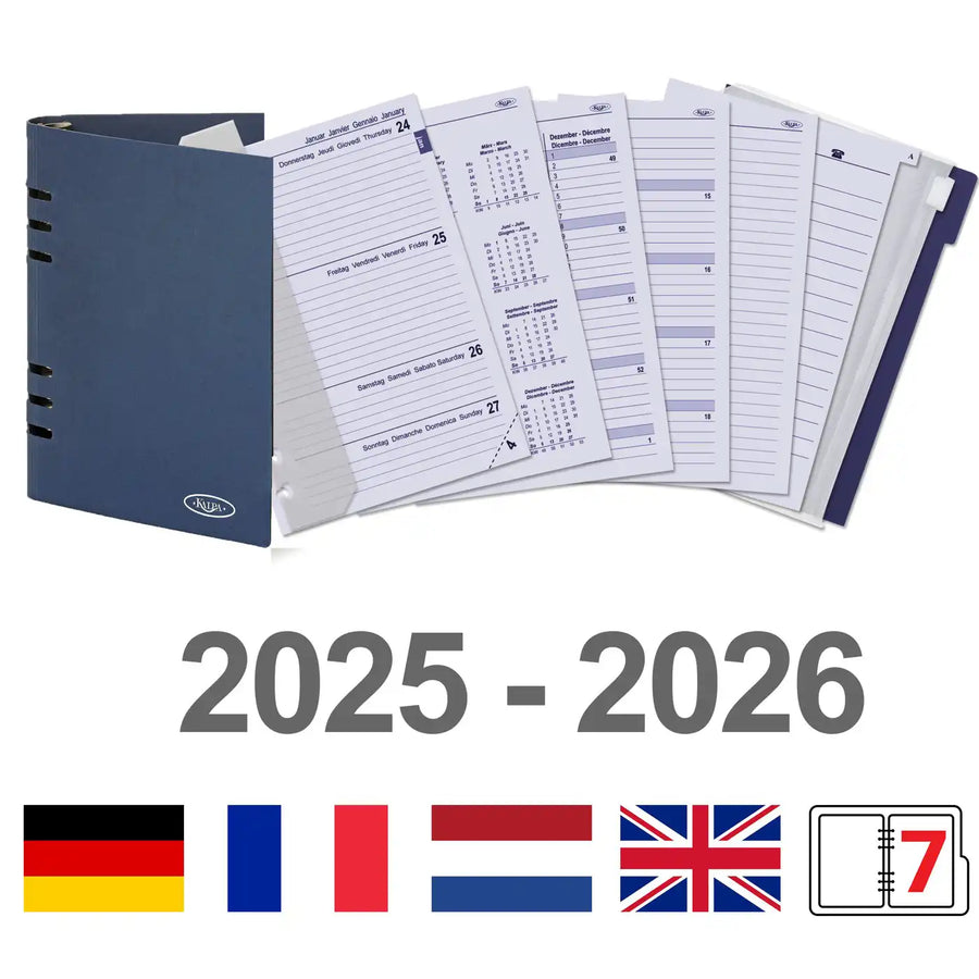 6406-25-26 210 x 144 mm A5 Planner Organizer Inzetstukken 1 Week per 2 Paginas EN DE FR NL + opbergmap 2026