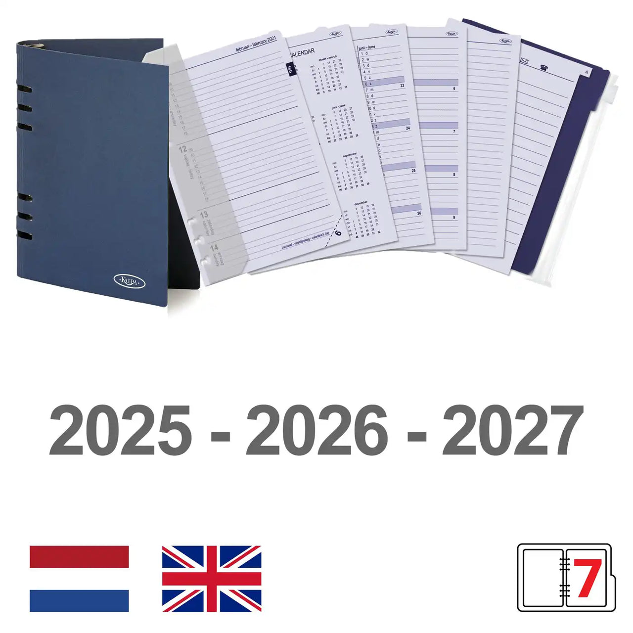 6407-25-26-27 210 x 144 mm A5 Binder Insert Paper Week NL EN + opbergmap 2026 2027