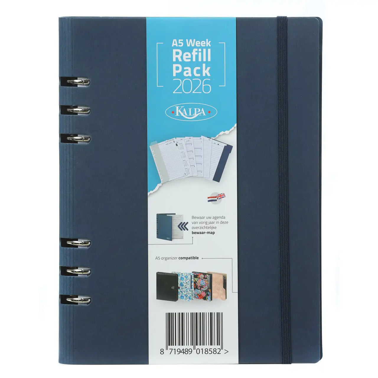 6407-26 210 x 144 mm A5 6 Ring Agenda Füllwoche NL EN (Ein bisschen Rost am Ringbinder!) + Speicherordner 2026