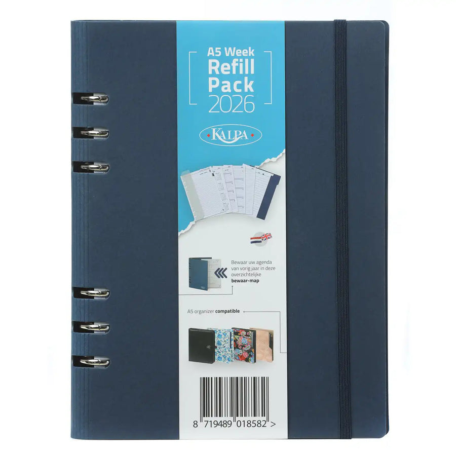 6407-26 210 x 144 mm A5 6 Ring Agenda Füllwoche NL EN (Ein bisschen Rost am Ringbinder!) + Speicherordner 2026