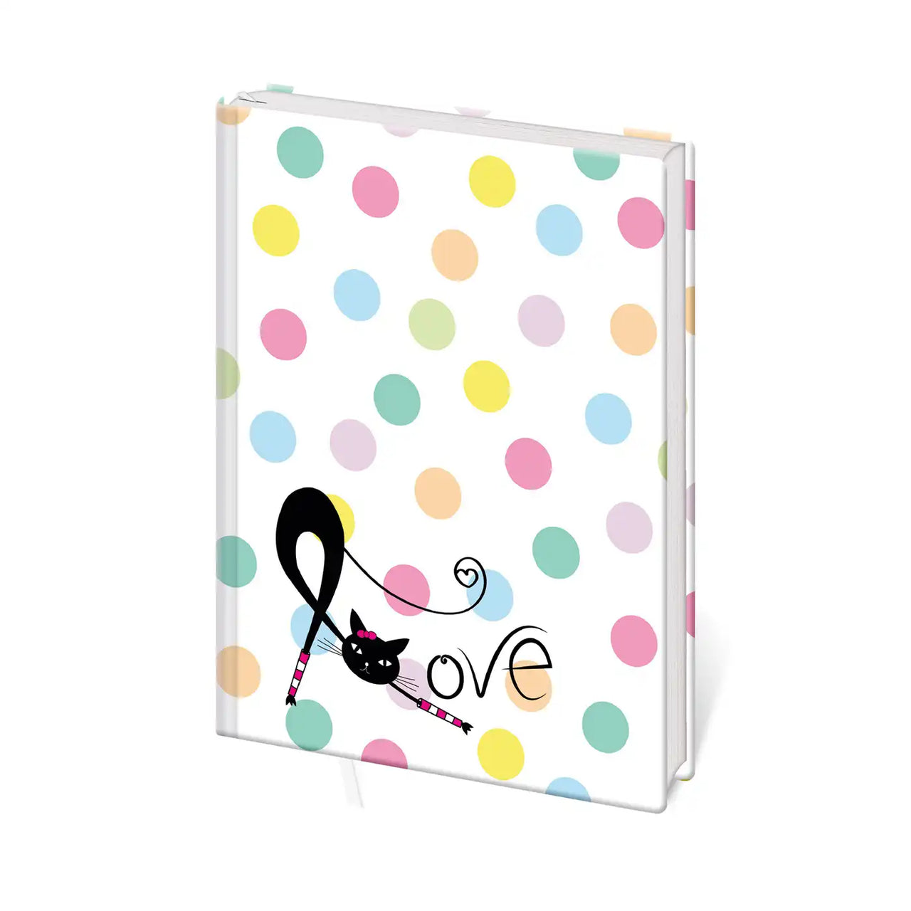 BV474-2 White A5 Notebook Cat and Colorful Dots