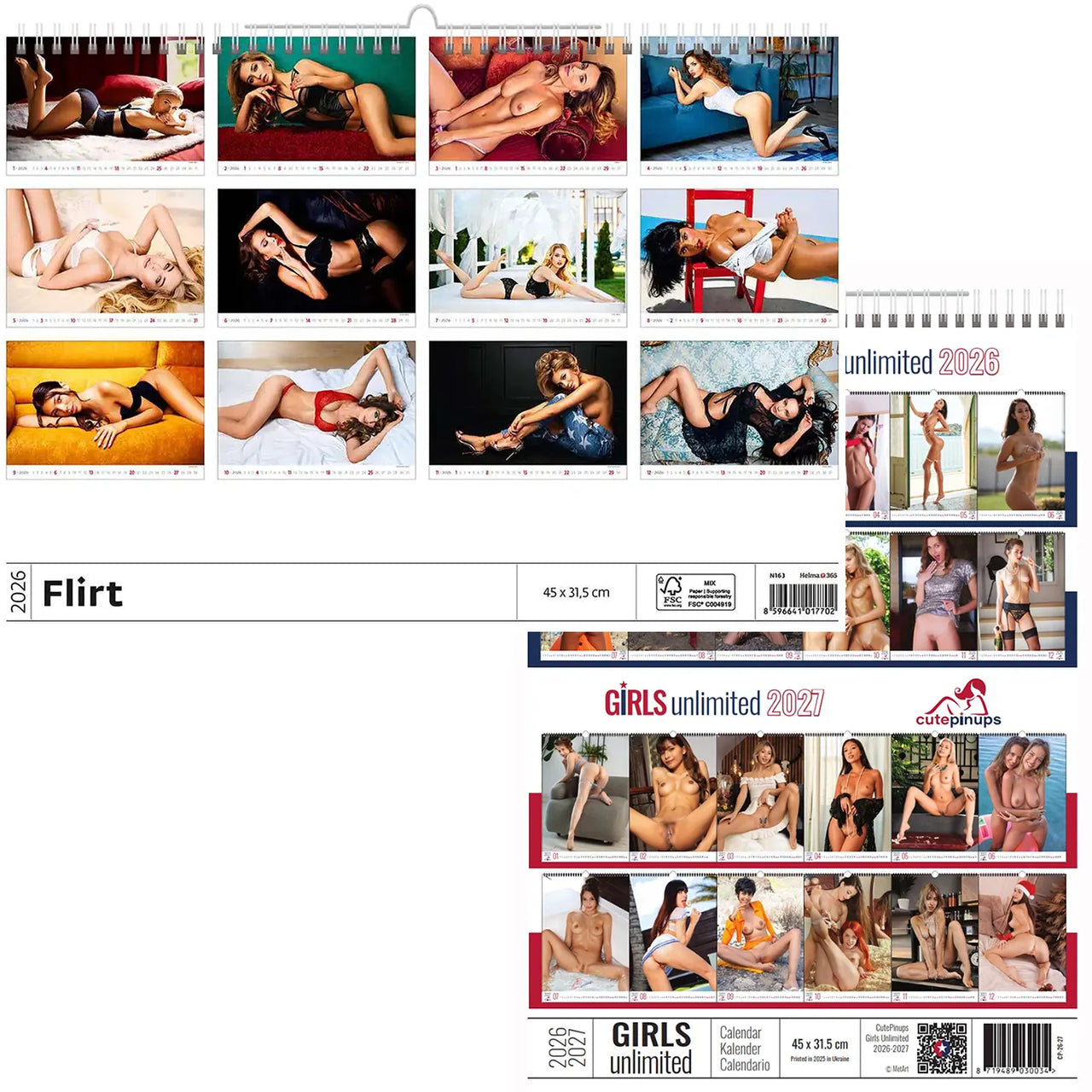 Erotische Diva -Kalender 45 x 32 cm 2026 + Cutepinups 2026 2027 + kostenlos 2025 Kalender