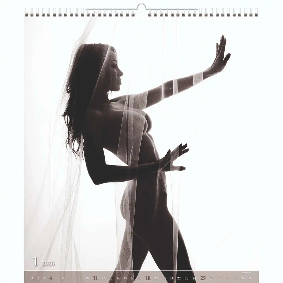Schwarz -Weiß -Nude XL -Kalender 45 x 52 cm + kostenlose Cutepinups 2026 + 2027 Kalender + kostenloser 2025 Kalender