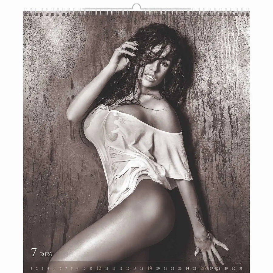 Schwarz -Weiß -Nude XL -Kalender 45 x 52 cm + kostenlose Cutepinups 2026 + 2027 Kalender + kostenloser 2025 Kalender