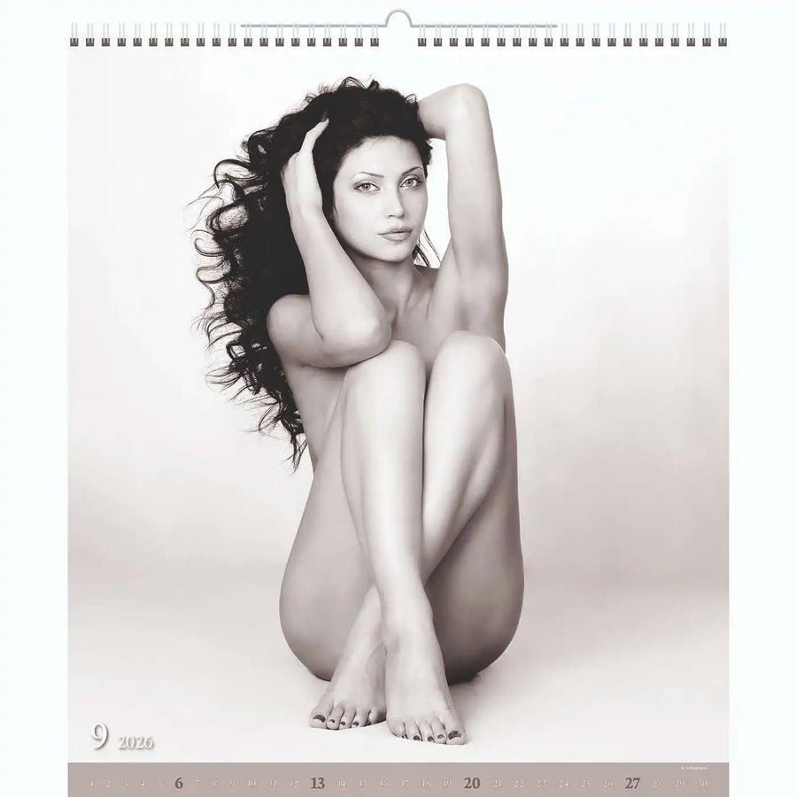 Nacktschwarz-Weiß-Kalender A2 2026+ Kostenloser 2025 Kalender
