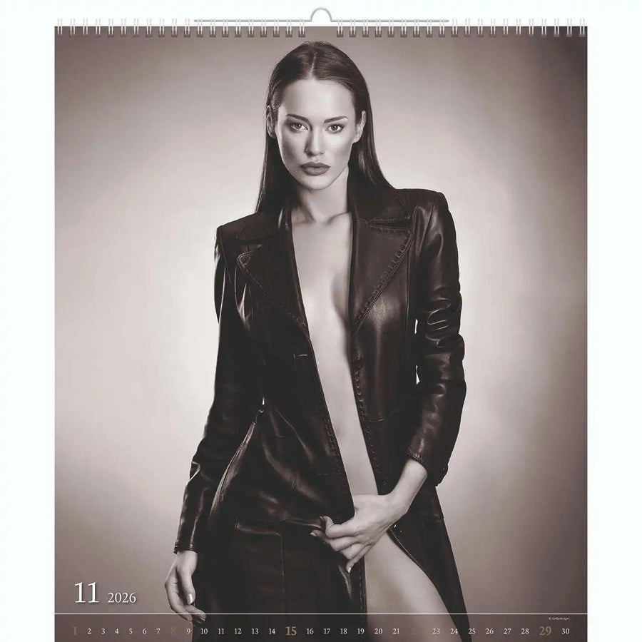 Schwarz -Weiß -Nude XL -Kalender 45 x 52 cm + kostenlose Cutepinups 2026 + 2027 Kalender + kostenloser 2025 Kalender