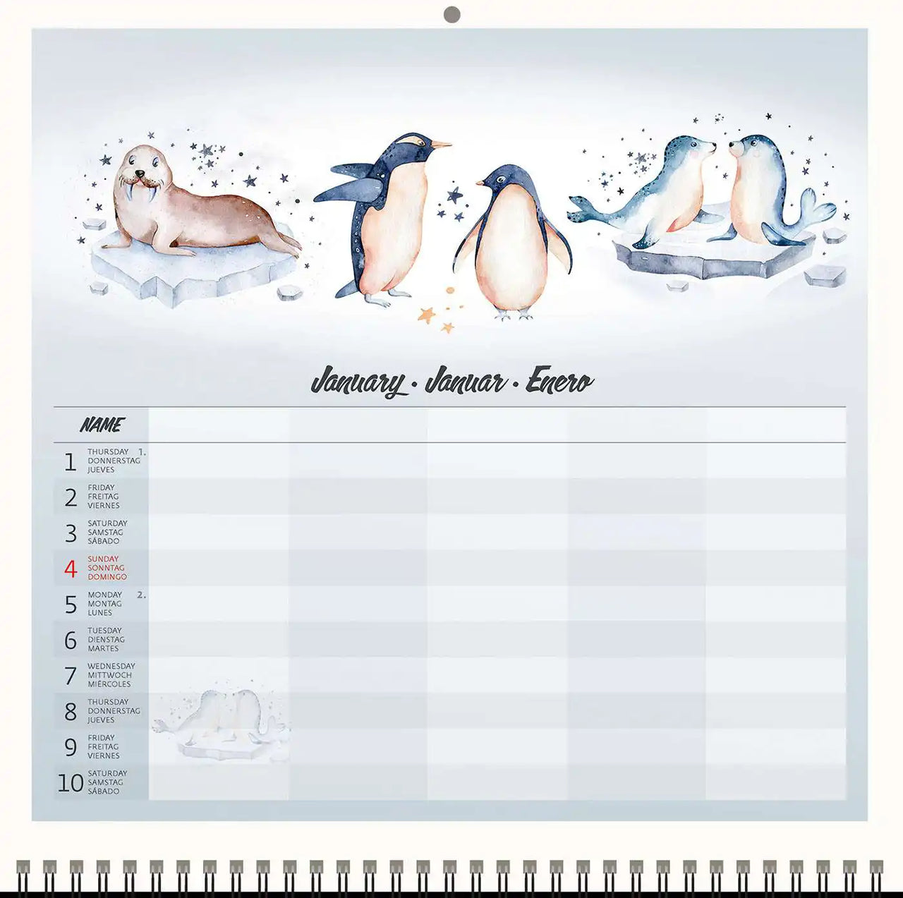2026 Writing kalender 30 x 30 Family Planner - free