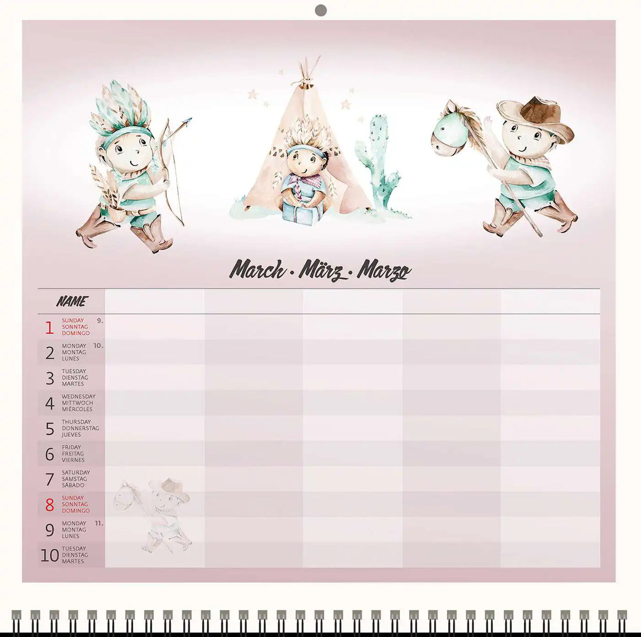 2026 Writing kalender 30 x 30 Family Planner - free