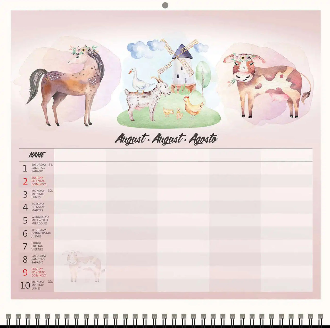 2026 Writing kalender 30 x 30 Family Planner - free