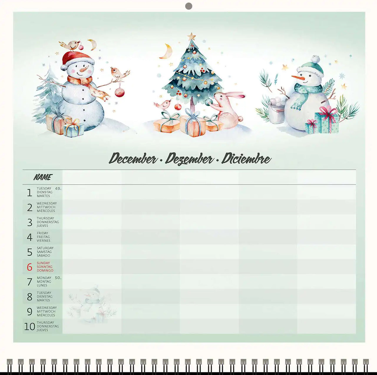 2026 Writing kalender 30 x 30 Family Planner - free
