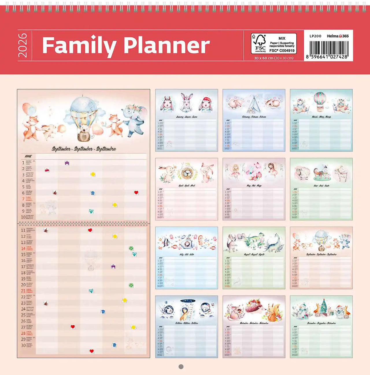 2026 Writing kalender 30 x 30 Family Planner - free