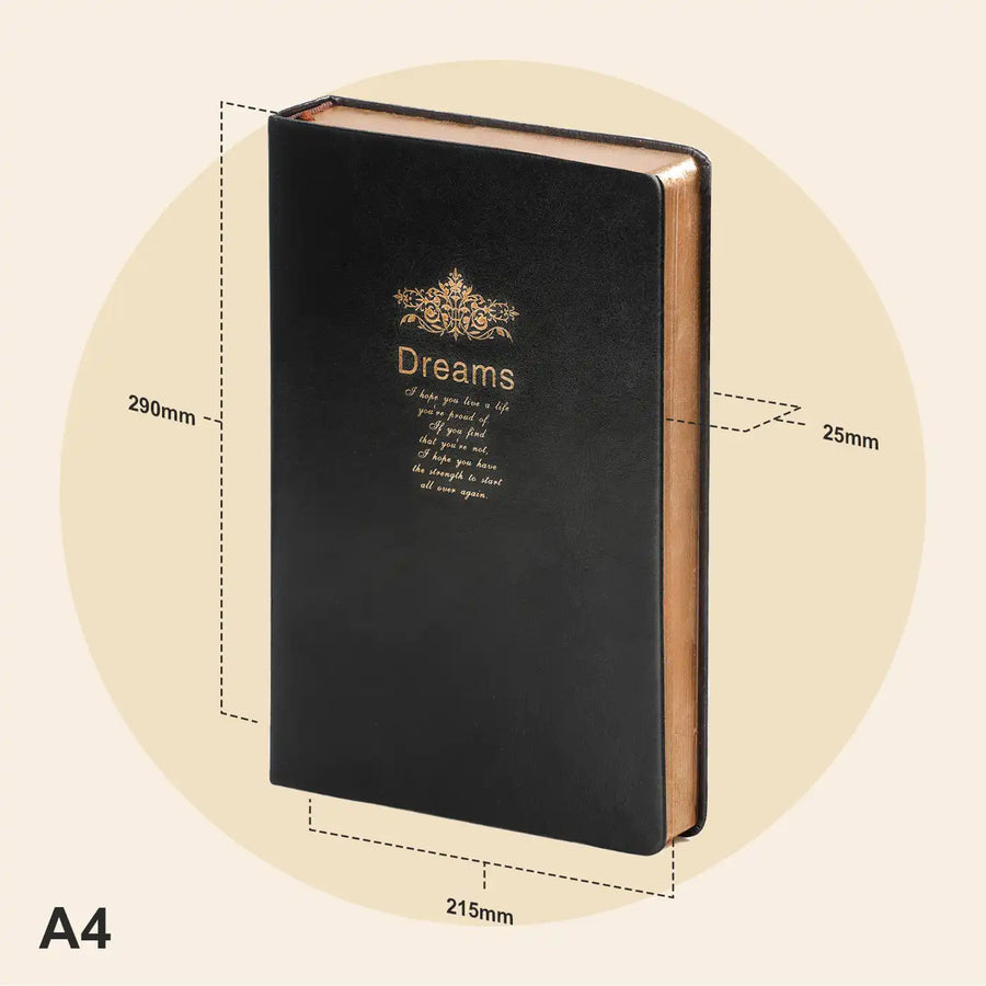 D6032 A4 Kalpa Dreams altes Notizbuch Goldtrim schwarz