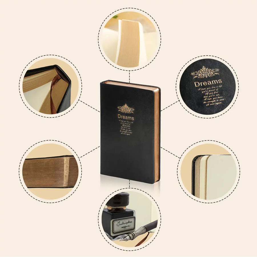 D6032 A4 Kalpa Dreams altes Notizbuch Goldtrim schwarz