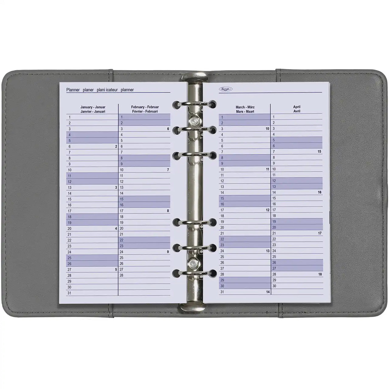 6216-25-26-27 170 x 95 mm Personal Agenda Planer Nachfüllpapier EN DE FR 2026 2027