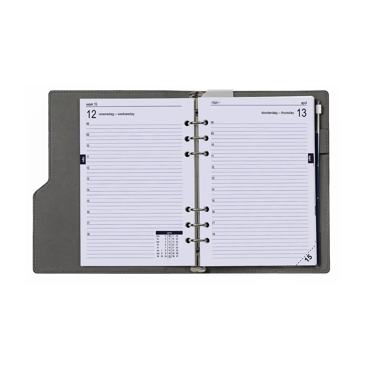 6401-26 210 x 144 mm A5 Planer Organizer Täglich nachfüllen EN NL (Ein bisschen Rost am Ringbinder!) + Speicherordner 2026