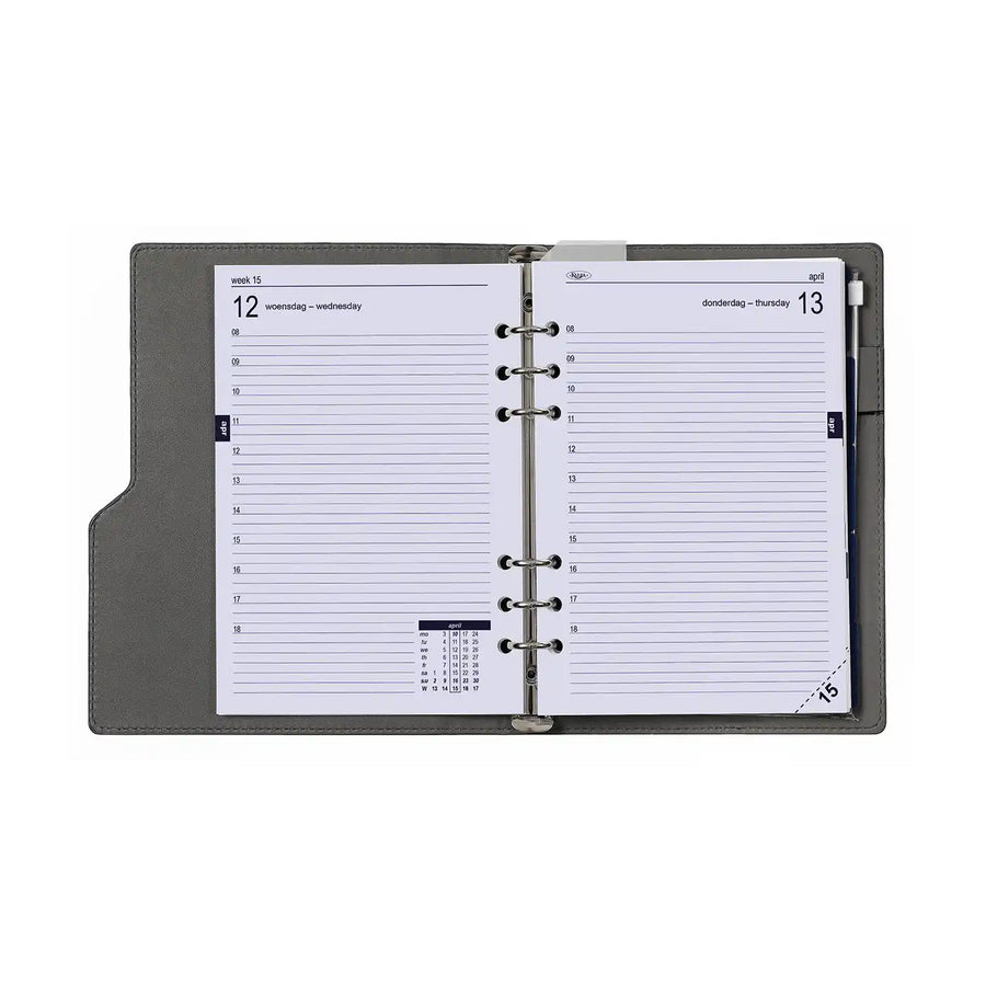 6401-26 210 x 144 mm A5 Planer Organizer Täglich nachfüllen EN NL (Ein bisschen Rost am Ringbinder!) + Speicherordner 2026