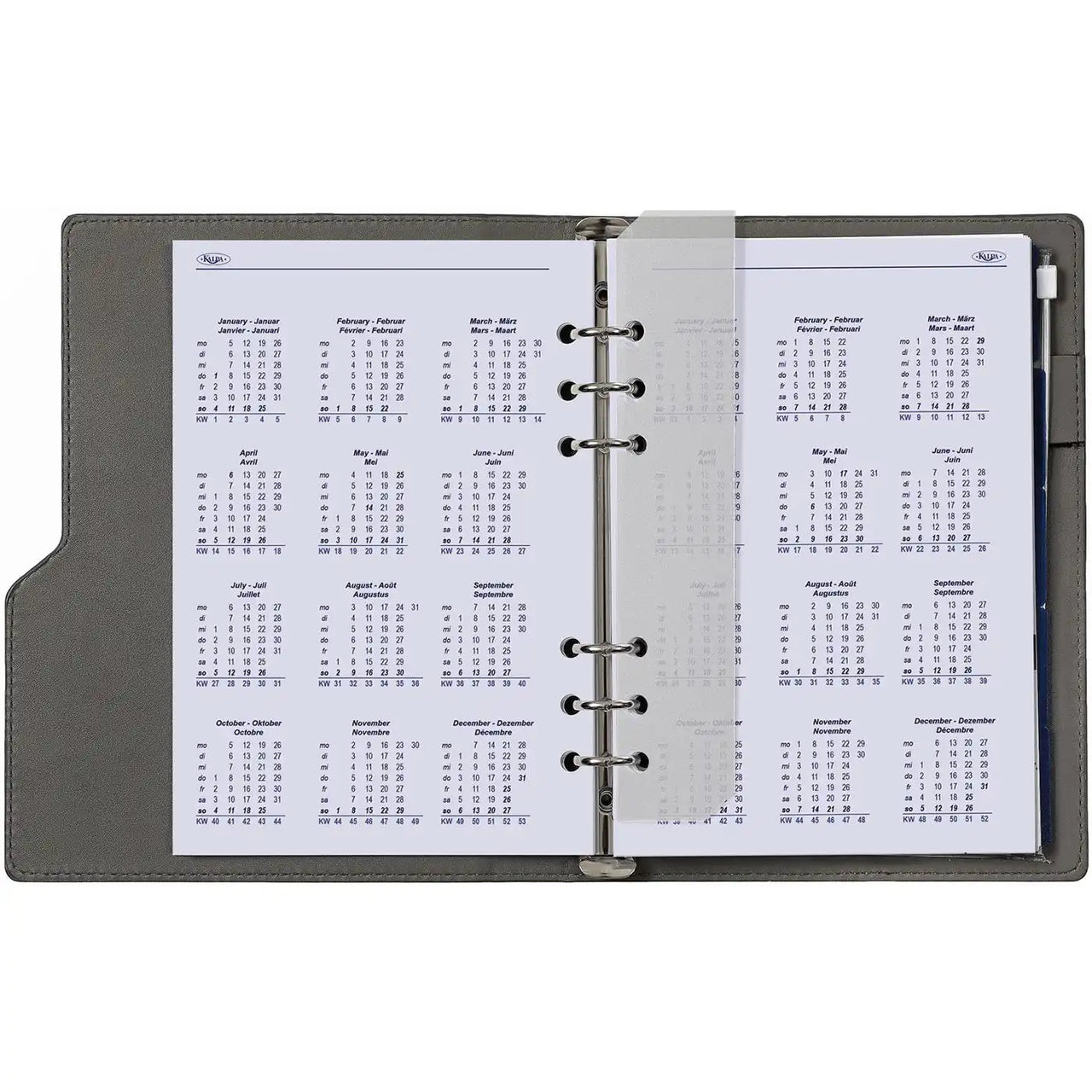 6406-26-27 210 x 144 mm A5 Binder nachfüllt wöchentlich EN DE FR NL (Ein bisschen Rost auf dem Ringbinder!) + Speicherordner 2026 2027