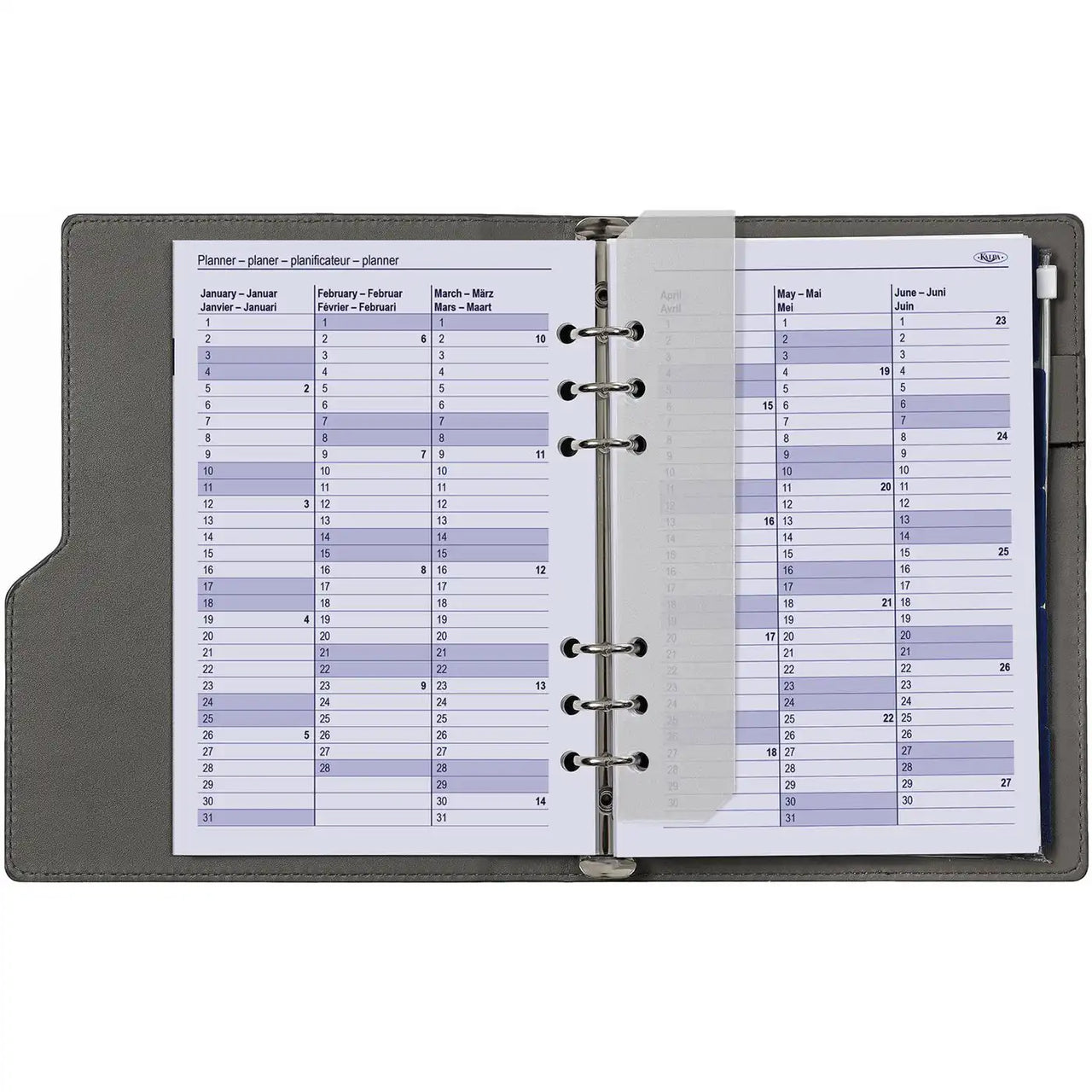 6406-26-27 210 x 144 mm A5 Binder nachfüllt wöchentlich EN DE FR NL (Ein bisschen Rost auf dem Ringbinder!) + Speicherordner 2026 2027