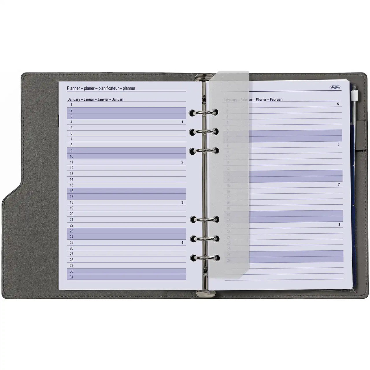 6406-26-27 210 x 144 mm A5 Binder nachfüllt wöchentlich EN DE FR NL (Ein bisschen Rost auf dem Ringbinder!) + Speicherordner 2026 2027