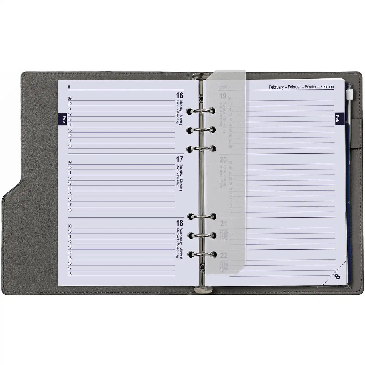 6406-25-26-27 210 x 144 mm A5 Binder nachfüllt wöchentlich EN DE FR NL (Ein bisschen Rost auf dem Ringbinder!) + Speicherordner 2026 2027