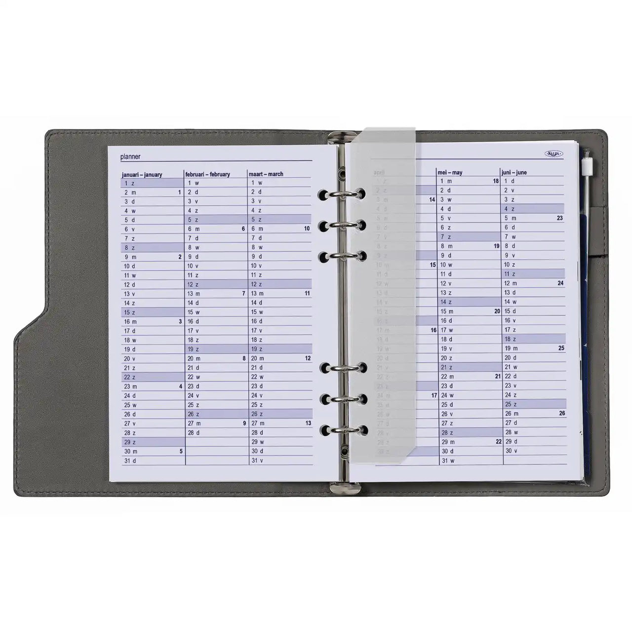 6307-26 210 x 144 mm A5 6 Ringagenda Organizer Nachfüllungen NL EN 2026