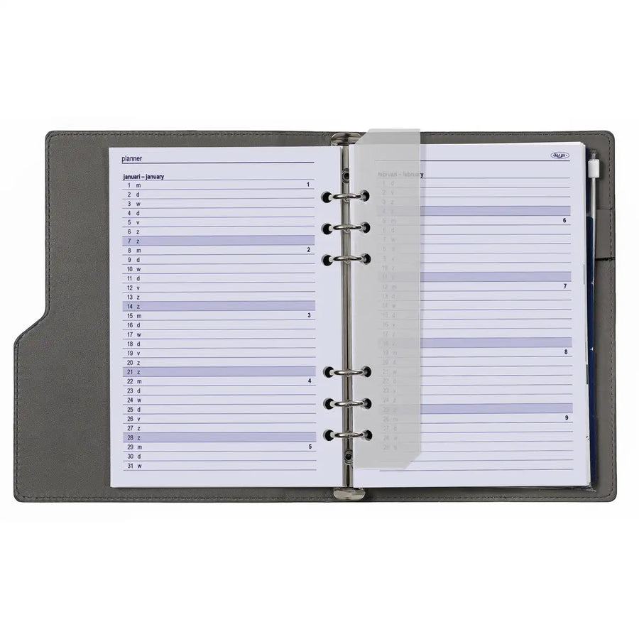 6407-26 210 x 144 mm A5 6 Ring Agenda Füllwoche NL EN (Ein bisschen Rost am Ringbinder!) + Speicherordner 2026