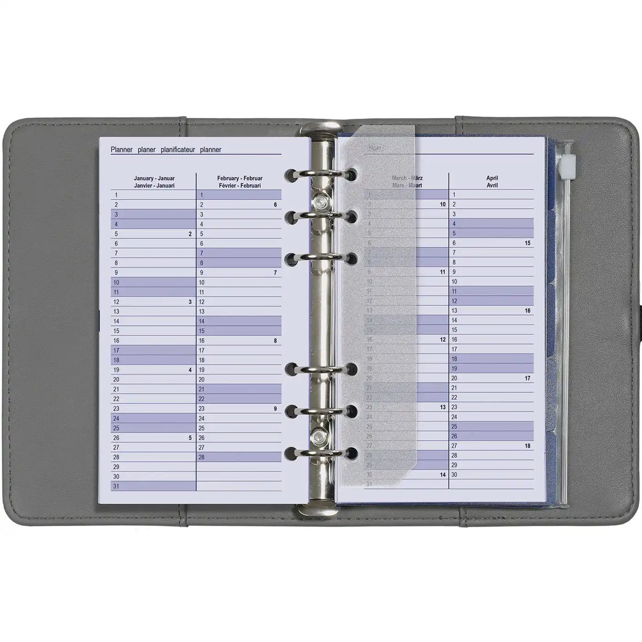 6316-25-26 170 x 95 mm Personal 6 Ringagenda Organizer Fügt Weekly Complete Set ein EN DE FR NL 2026