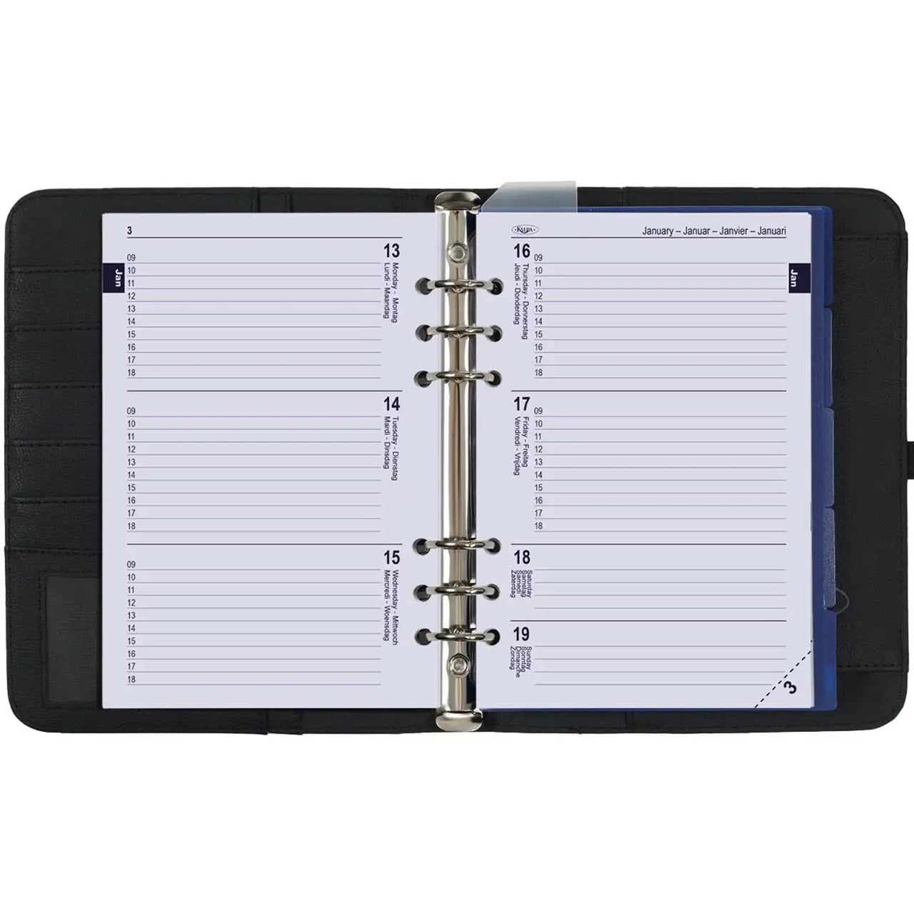 1011-01-P A5 Ring Planner Grain Black 2025 agenda