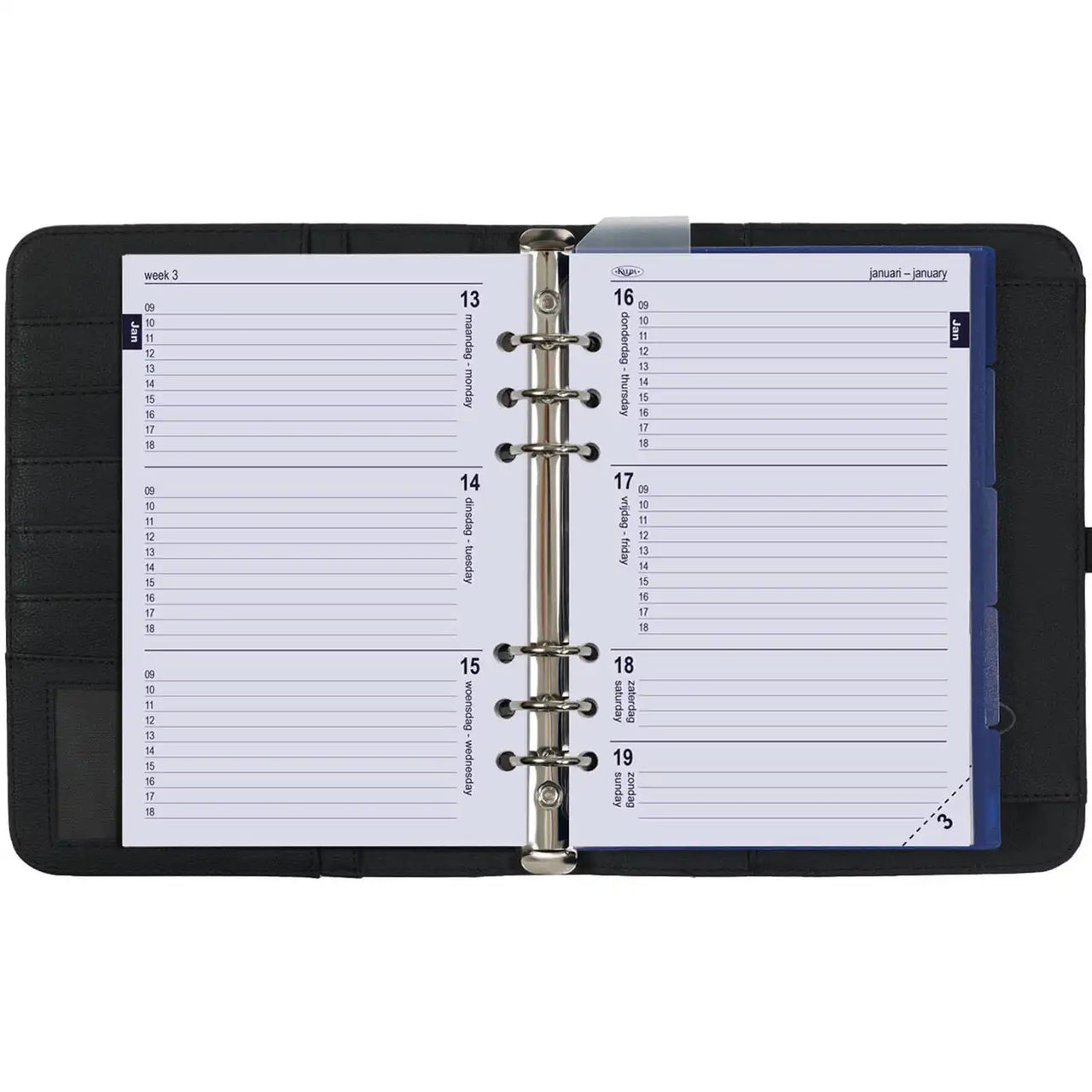 1011-01-P A5 Ring Planner Grain Black 2025 agenda