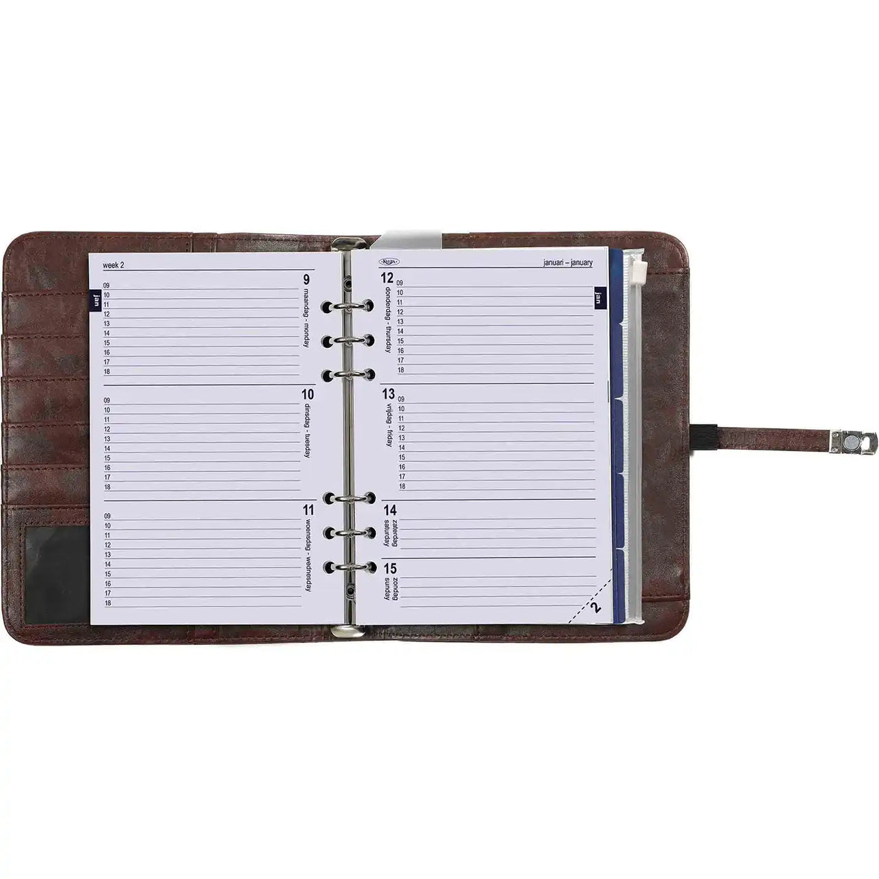 Brown Leather Refillable A5 Agenda Ring Binder Omber brown in Dutch and English