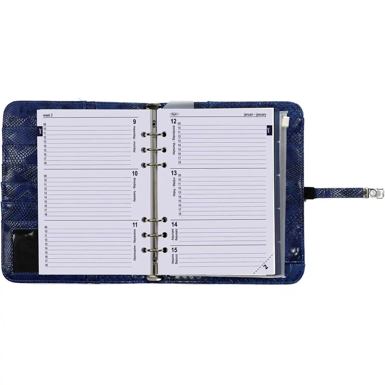 Elegant A5 Ring Binder Agenda Croco Indigo
