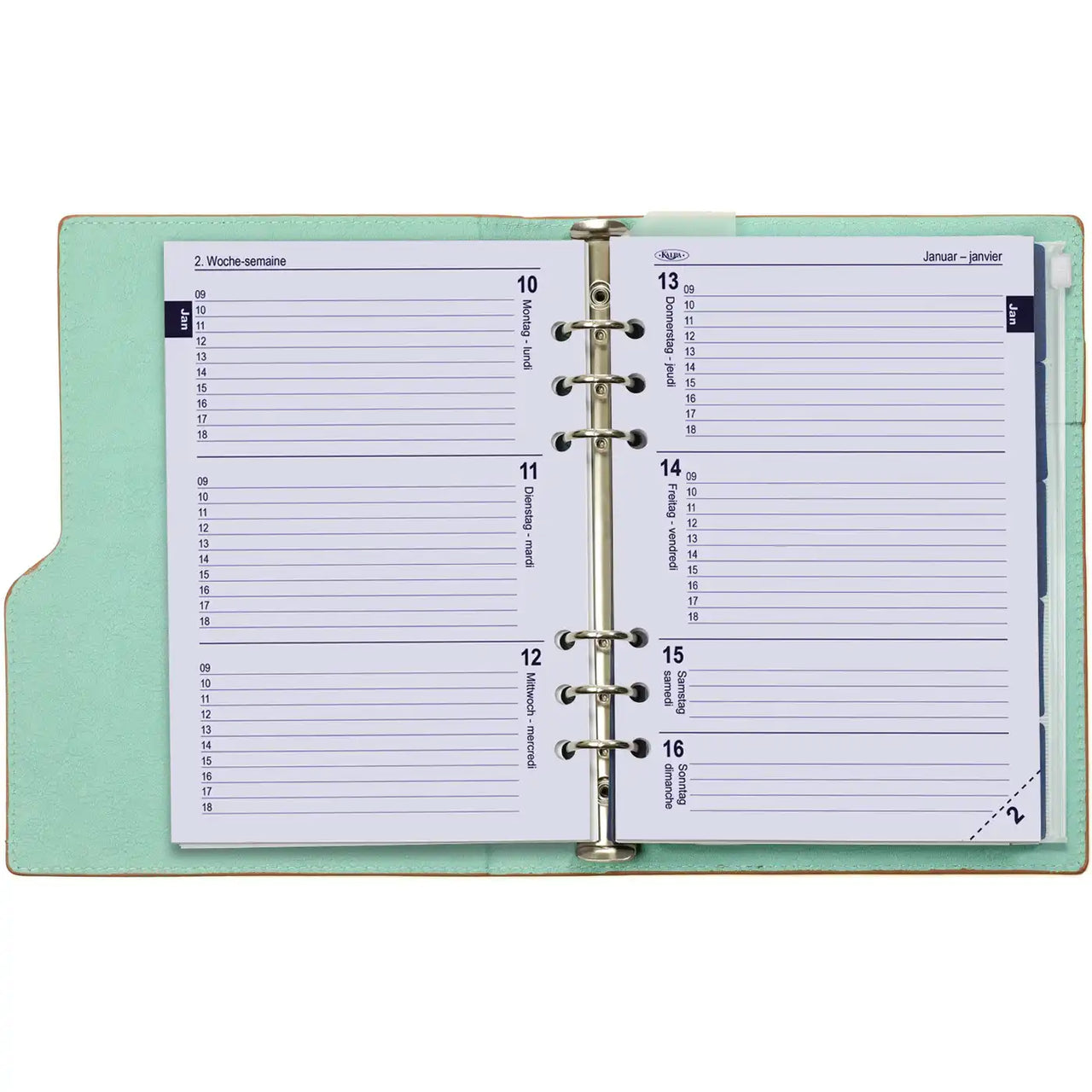 1016-72 Clipbook A5 6 Ring Binder Agenda Pastellrosa Grün