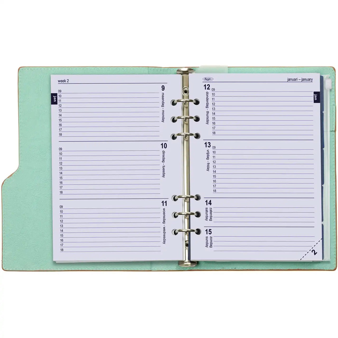1016-72 Clipbook A5 6 Ring Binder Agenda Pastellrosa Grün