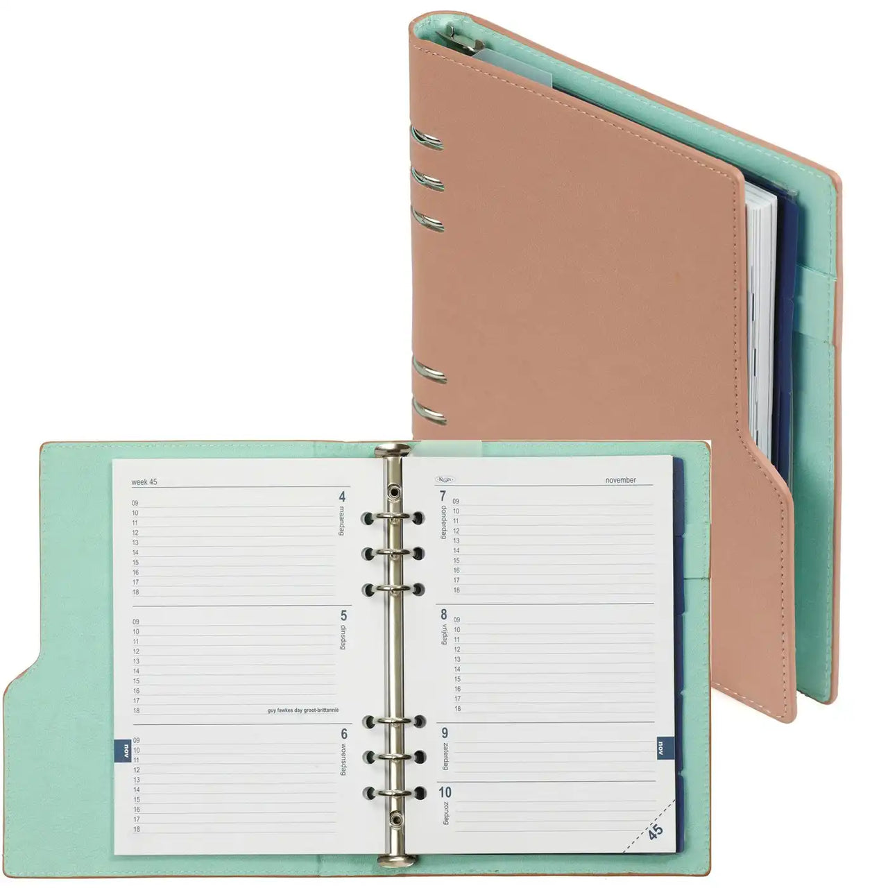 1016-72 Clipbook A5 6 Ring Binder Agenda Pastellrosa Grün