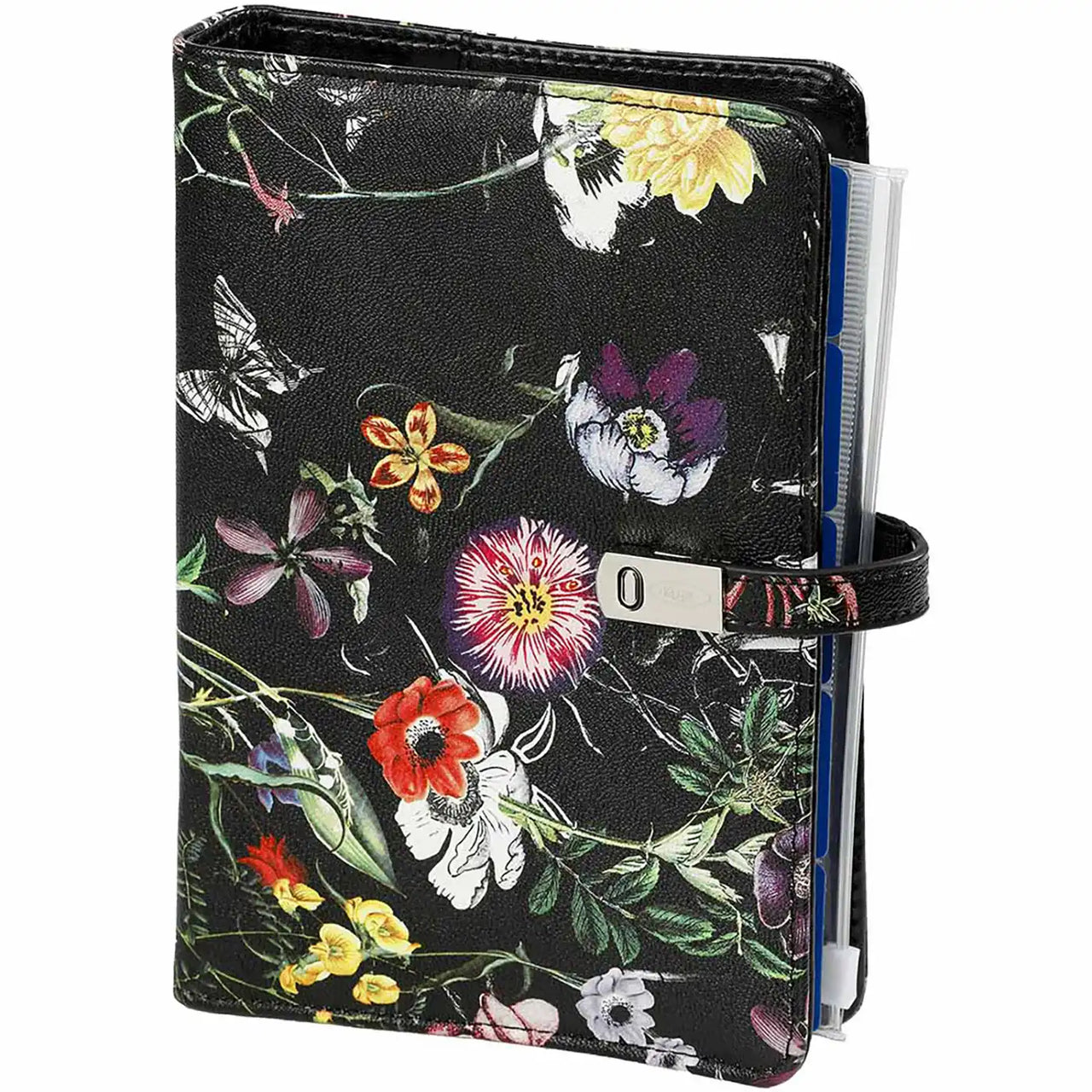 1111-12 Regilizable Personal de 6 anillos Agenda de agenda flores de floración negra