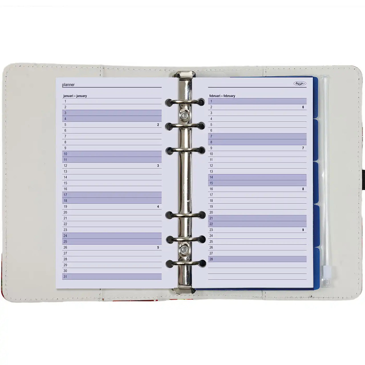 Personal Organizer Ring Binder Red Flowers Monthly Calendar View NL EN