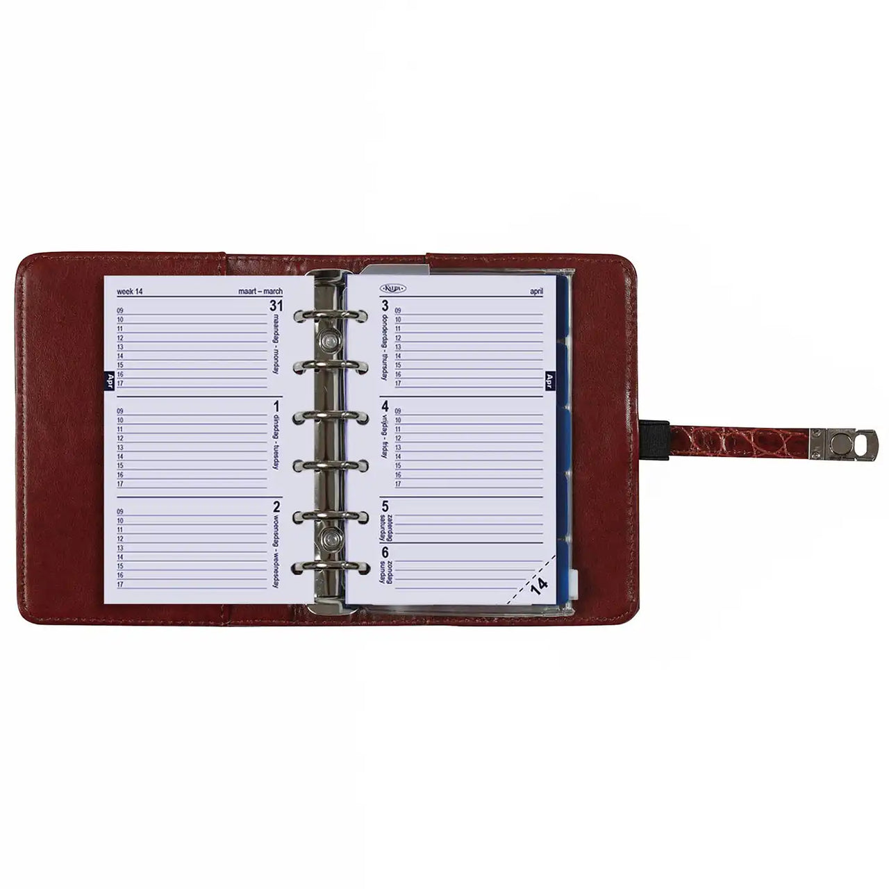Multiple Purpose  Refillable Pocket Ring Binder Planner Croco Cognac
