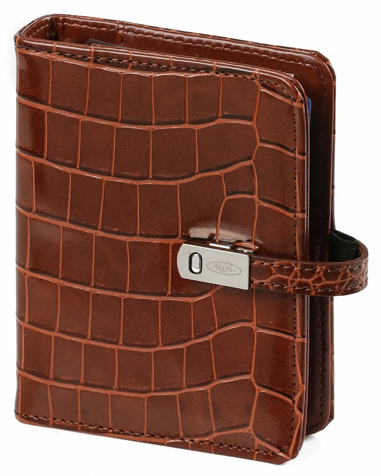  Refillable Pocket Ring Binder Planner Croco Cognac