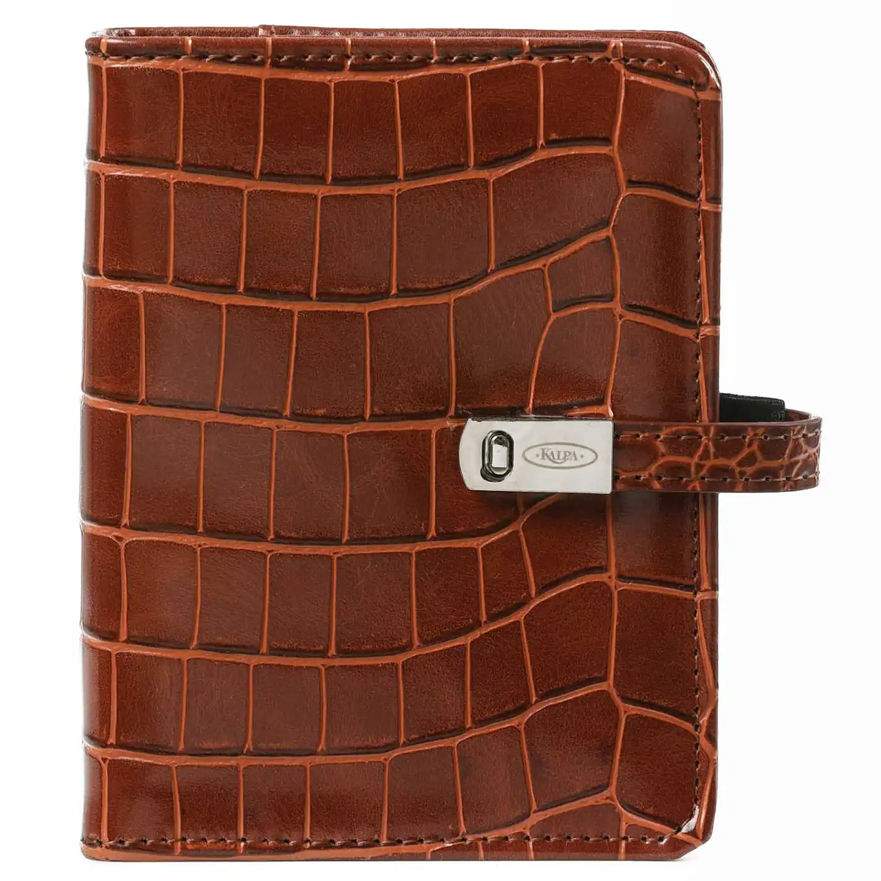 High Quality  Refillable Pocket Ring Binder Planner Croco Cognac
