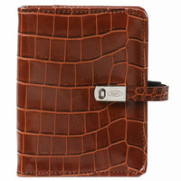 High Quality  Refillable Pocket Ring Binder Planner Croco Cognac