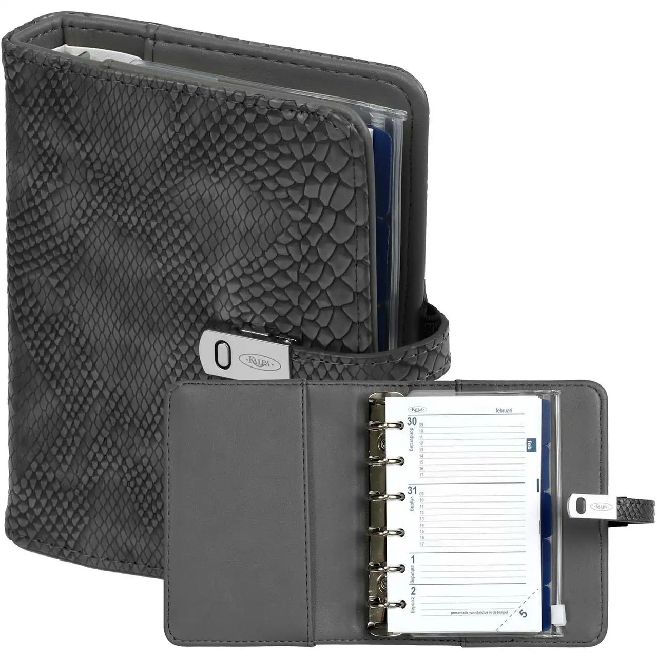 Elegant Pocket Ring 6 Binder Organizer Croco Gray