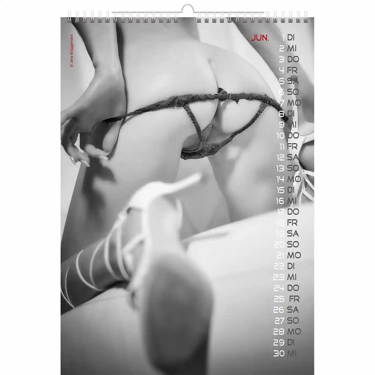 Calendar with black and white abstract design on a white background